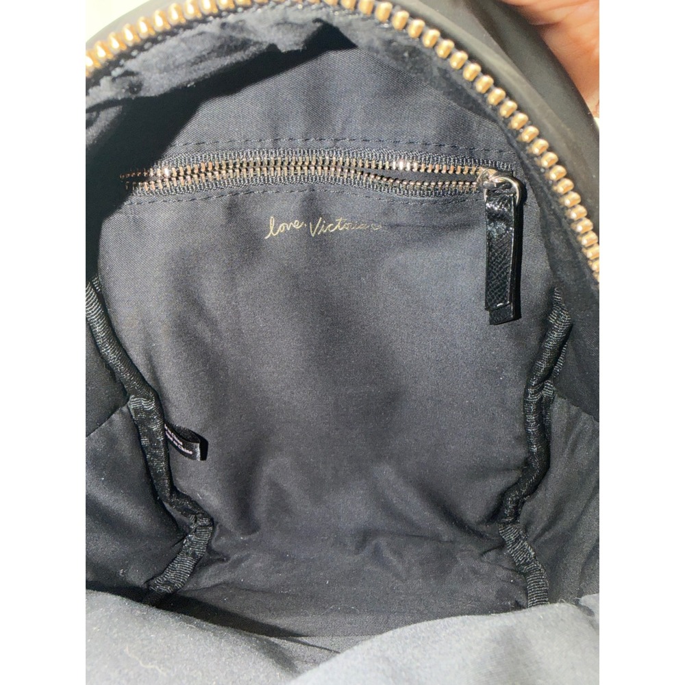 Victoria's Secret Mini Backpack Black Nylon Sequin Angel WingsXO Lips Heart Logo - Picture 9 of 11